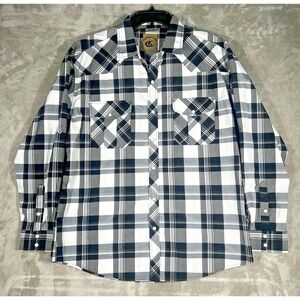 Coevals Club Black‎ Plaid XL Long Sleeve Cotton Blend Western Pearl Snaps